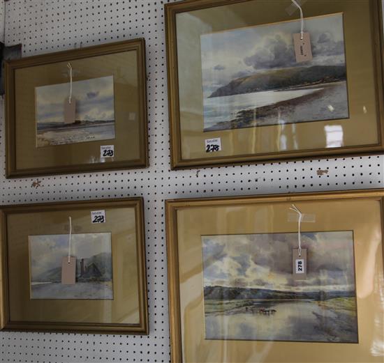 Arthur (?) Strange, watercolour of Porlock Bay & three other landscape watercolours